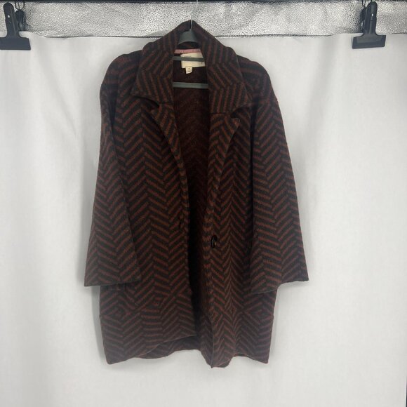 Moth by Anthropologie Paloma Rust Black Chevron Wool Sweater Pea Coat - Picture 5 of 10